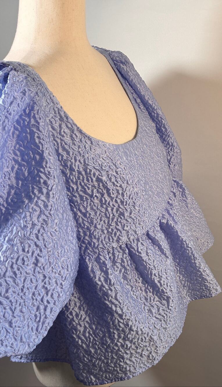 Loeffler Randall Jessalyn Puff Sleeve Top, Blue, Size M, New With Tags